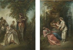 Que Le Coeur D'un Amant Est Sujet A Changer And D'un Baiser Que Tircis (pair) by Nicolas Lancret