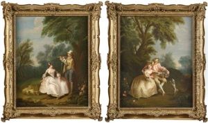 Scenes Galantes Au Parc (pair) by Nicolas Lancret