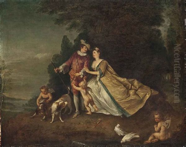 Portrait Of A Lady And Gentleman, As Venus And Adonis, In A Wooded Landscape - view 1