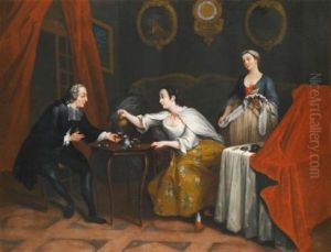 Morning: A Lady And Gentleman Taking Tea In An Interior; Evening: Women Bathing In The Moonlight (pair)