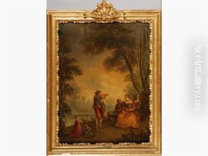 Couple De Galants Dans Un Parc (+ Concert Dans Un Parc; Pair) by Nicolas Lancret