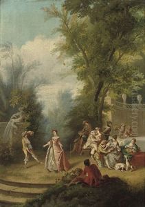 A Fete Champetre With Figures By A Fountain (+ A Fete Champetre With Figures Dining; Pair) by Nicolas Lancret