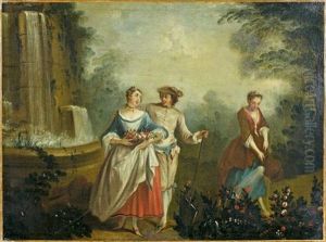 Les Jardiniers Pres D'une Fontaine by Nicolas Lancret