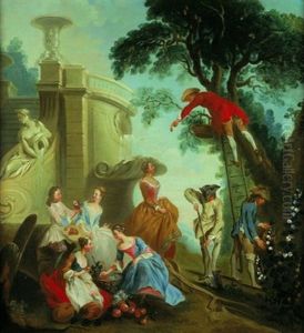 Reunion Galante Au Pied D'une Fontaine by Nicolas Lancret