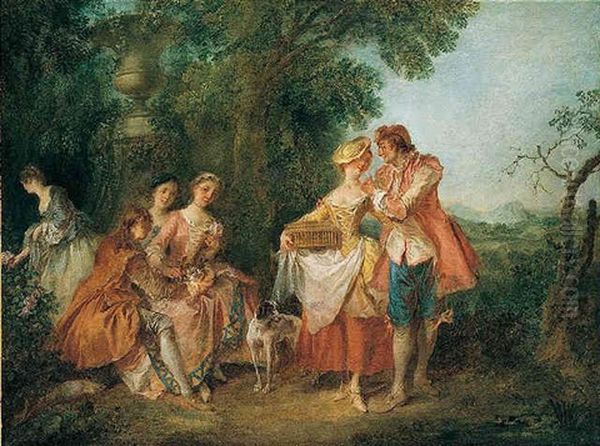 A Fete Champetre With Figures Conversing In A Parkland Setting - view 1