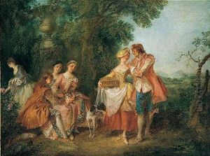 A Fete Champetre With Figures Conversing In A Parkland Setting by Nicolas Lancret