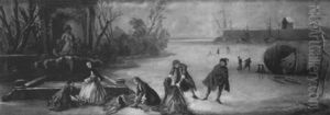 Patineurs Sur Une Riviere Gelee