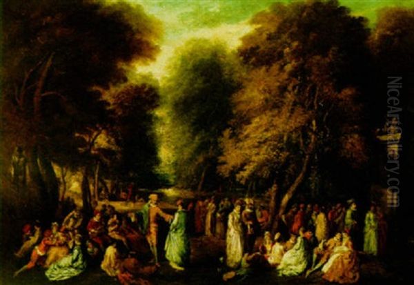 An Elegant Company In A Park By A Pond - view 1