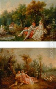 Elegant Couple Courting In A Park by Nicolas Lancret