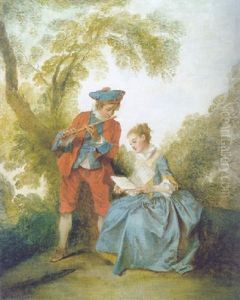 A Couple Making Music In A Landscape by Nicolas Lancret