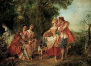 A Fete Champetre With Figures Conversing In A Parkland Setting by Nicolas Lancret