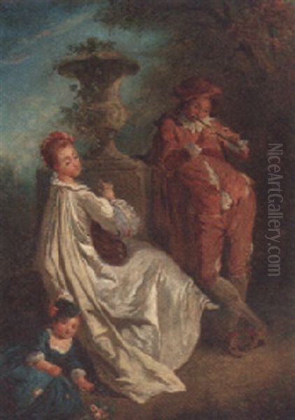 An Elegant Couple Making Music In A Garden - view 1