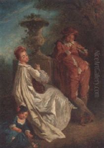 An Elegant Couple Making Music In A Garden by Nicolas Lancret