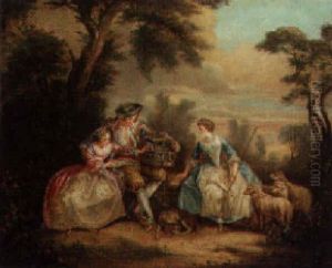Elegant Figures In A Landscape by Nicolas Lancret