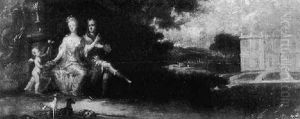 A Lady Entertained In Her Garden by Nicolas Lancret