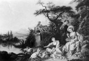 Children With A Flock Of Sheep In Extensive Landscape