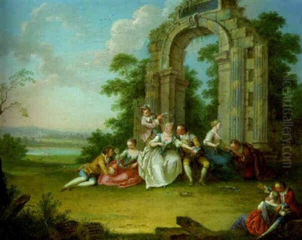 Amorous Couples Resting By A Ruined Archway In A Landscape - view 1