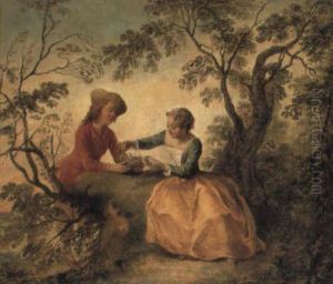 Le Nid D'oiseaux: A Young Couple Courting Over A Bird's Nest by Nicolas Lancret