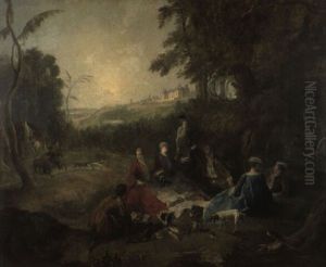 Dejeuner De Chasse De Louis Xv Dans Le Bois De Meudon by Nicolas Lancret
