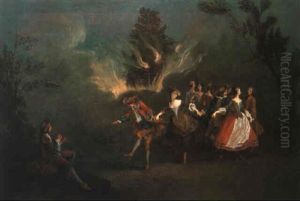 Um Nachtliches Feuer Tanzende Gesellschaft Um Nachtliches Feuer Tanzende Gesellschaft