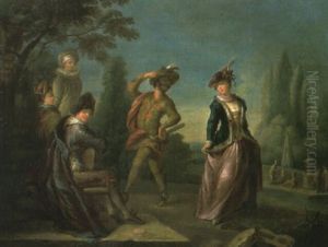 Performance Of The Commedia Dell'arte In A Landscape by Nicolas Lancret