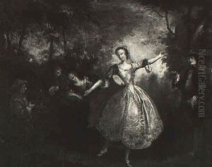 Group Of Musicians Playing And A Young Girl Dancing by Nicolas Lancret