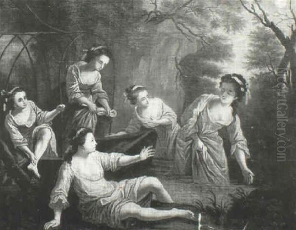 Maidens Bathing At A Pool - view 1