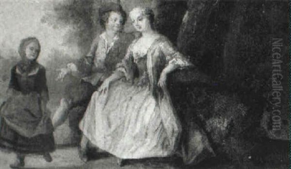 Pair Of Lovers And A Young Girl In Landscape - view 1
