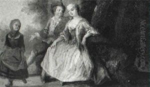 Pair Of Lovers And A Young Girl In Landscape by Nicolas Lancret