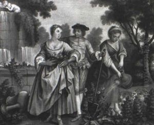Sommeren, Tre Figurer I Romantisk Landskab by Nicolas Lancret