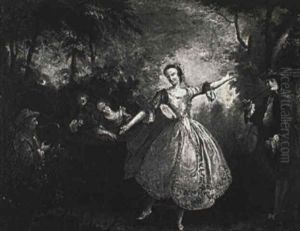 A Group Of Musicians Playing And A Yong Girl Dancing by Nicolas Lancret