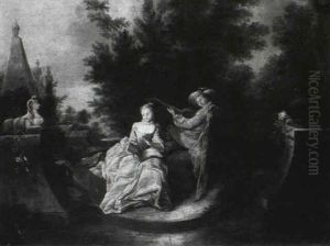 A Youth Serenading A Young Girl In The Grounds Of A Villa by Nicolas Lancret