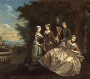 Galante Unterhaltung Am Waldrand Vor Einem Brunnen by Nicolas Lancret