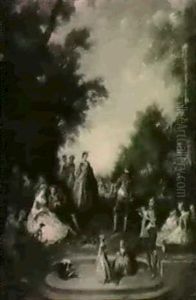 Musicians And Dancers In A Landscape With Fountains by Nicolas Lancret