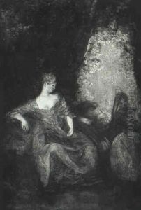 Elegant Figures Seated In A Wooded Setting by Nicolas Lancret