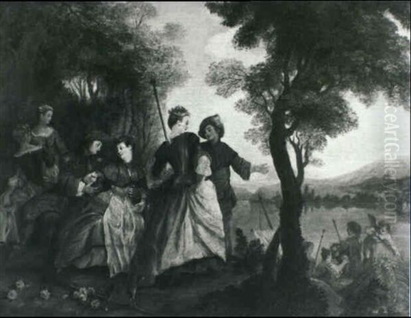 Figures In A River Landscape Preparing To Depart On A Boat - view 1