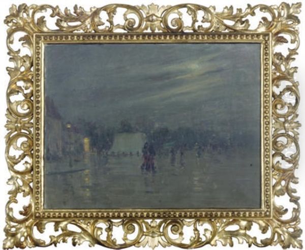 Night Time In A Paris Square - view 1