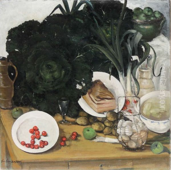 Nature Morte Aux Pommes De Terre, Chou, Oeufs Et Cerises - view 1