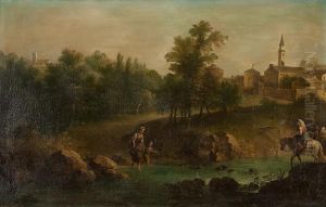 Landschaft Mit Landvolk Vor Angrenzendem Dorf by Joachim-Franz Beich