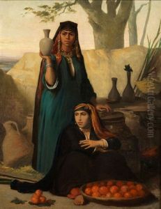 Junge Algerische Marktverkauferinnen Mit Krug Und Orangen by Charles Zacharie Landelle
