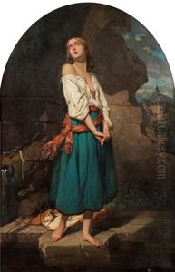 Ung Kvinna I Landskap by Charles Zacharie Landelle