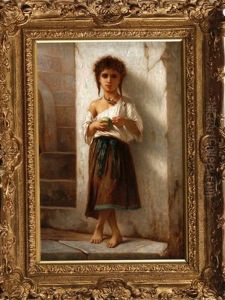 An Einer Hauswand Lehnendes Madchen Mit Apfel In Der Hand An Einer Hauswand Lehnendes Madchen Mit Apfel In Der Hand