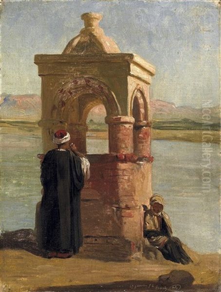 Am Ufer Des Nils Vor Esna. Zwei Agypter An Einem Antiken Monument - view 1