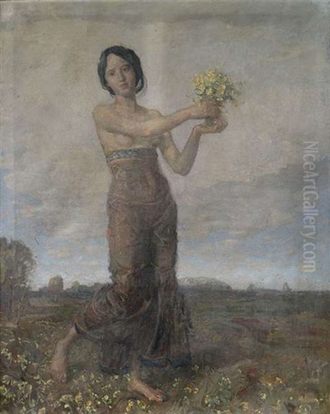 Madchen Mit Blumensraus Als Allegorie Des Fruhlings - view 1