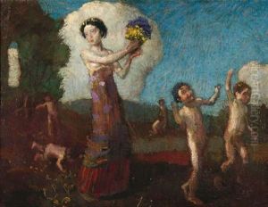 Tanzendes Madchen Mit Kindern by Christian Landenberger