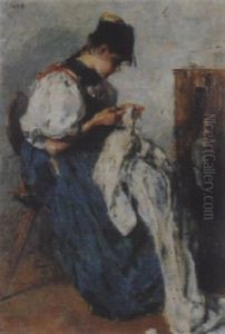 Junge Frau Bei Der Handarbeit by Christian Landenberger