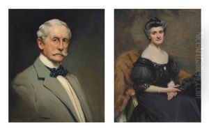 Portrait Of Colonel Sir Malcolm Fox (+ A Portrait Of Lady Fox; 2 Works) by John Saint-Helier Lander