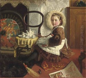 Portrait Of Elsie Esther Cornish, Aged 7, Seated At A Table With Her Doll And Tea Set