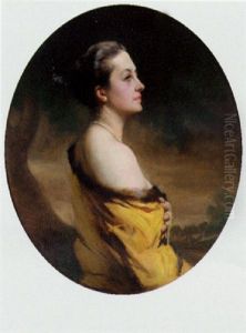 Portrait Of Lady Mount In A Yellow Fur-trimmed Wrap In A Landscape