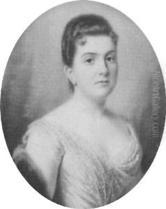 Portrait Of A Lady, In Yellow Dress With White Lace Decoration, Fur Stole, Diamond Earrings by Ernest de Landerset